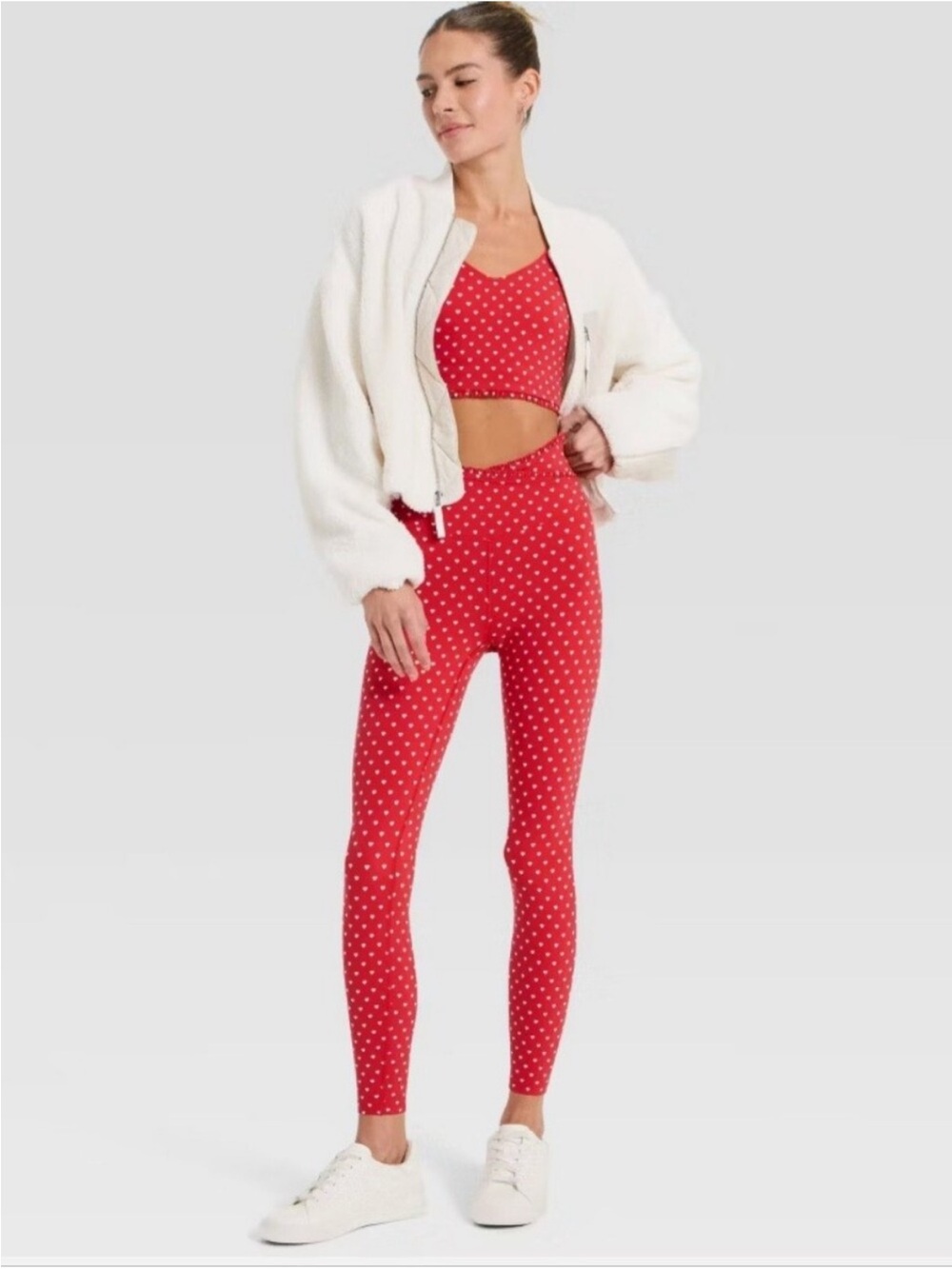 all in motion Red hearts polka dot sports bra top and High-Rise Leggings